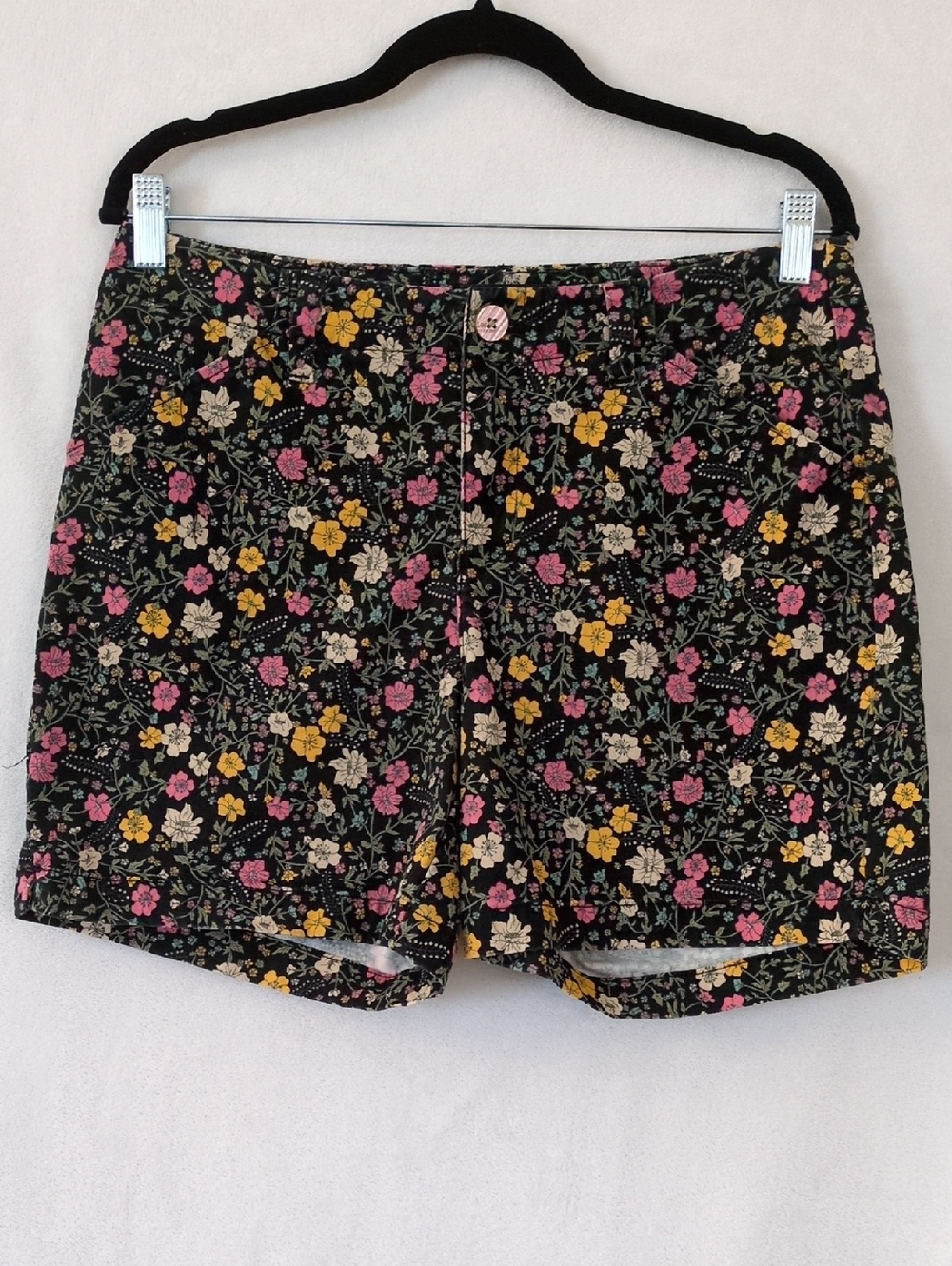 Lee Floral Print Jean Shorts - Black with Pink & Yellow Flowers